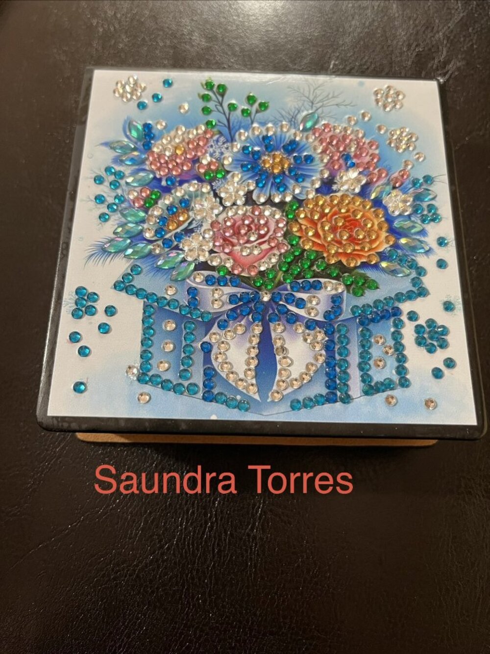 Blue Flowers Memo Pad Holder - Diamond Art
